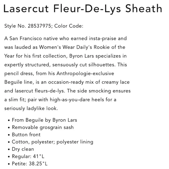 Byron Lars Cream Lace Fleur-De-Lys Sheath - Picture 7 of 7